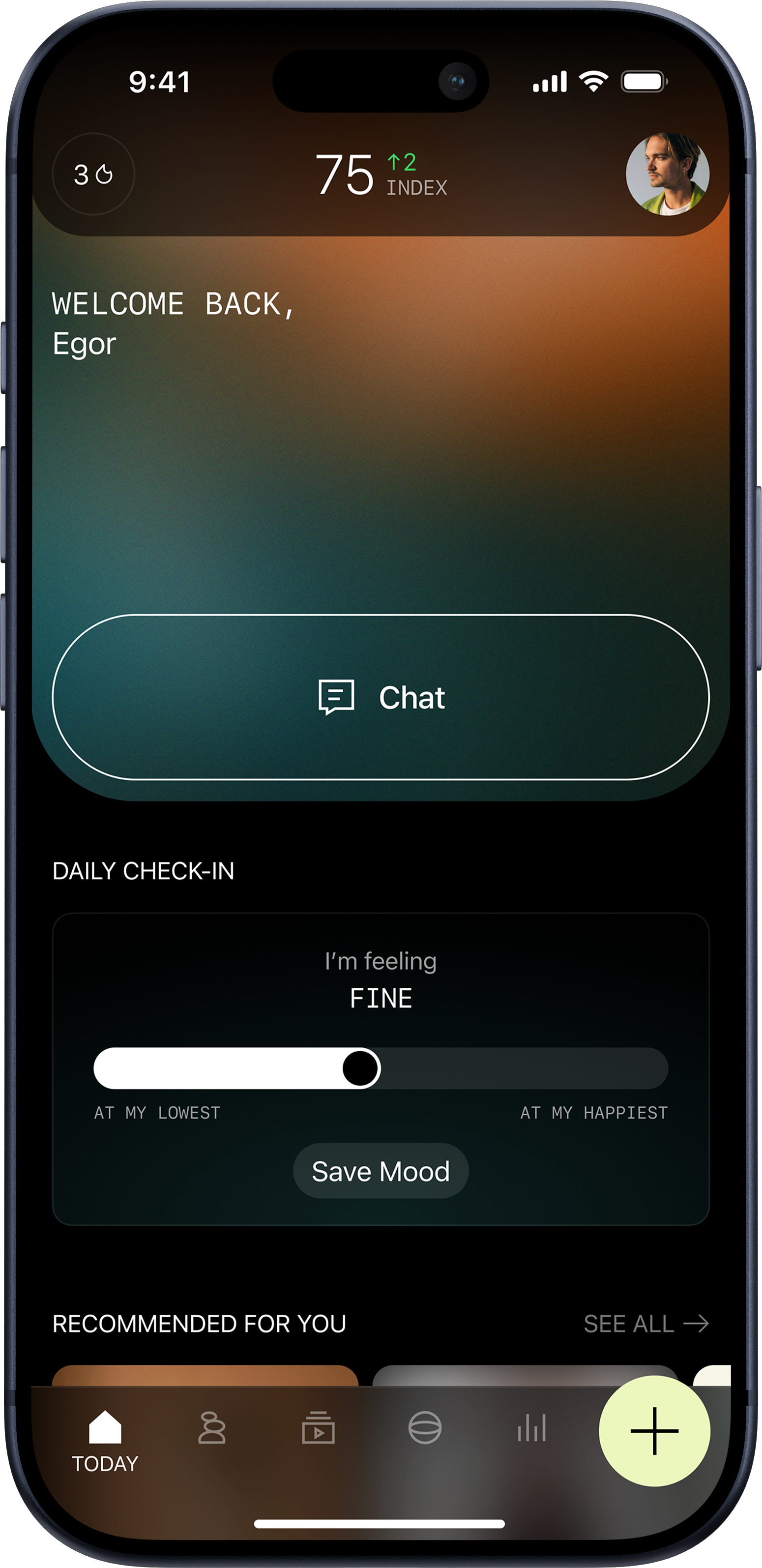 Flect app — daily check-in